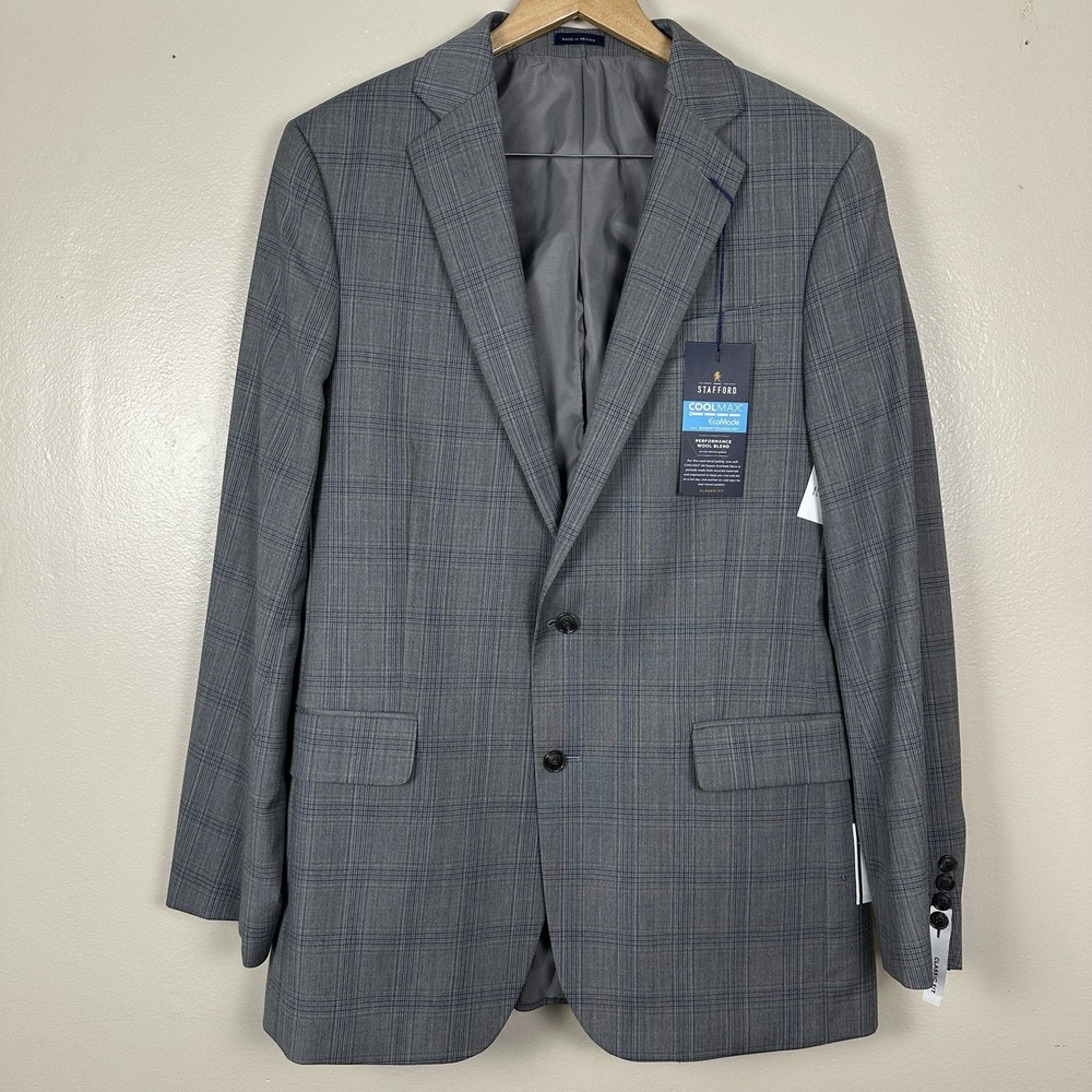 Stafford Blazer Men's 42L Gray Blue CoolMax Classic Fit Suit Jacket 2-Button NEW